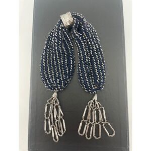 Antique Victorian Miser's Purse Steel Cut Beaded Knit Reticule W/ ring Navy blue